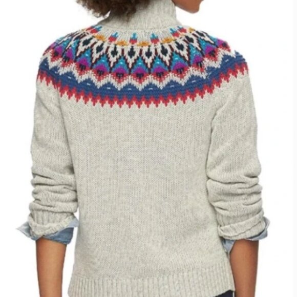 Chaps Fair Isle Full-Zip Mock-neck Sweater Sz Petite M #291T - Picture 2 of 9